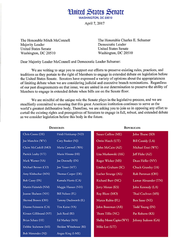 Filibuster Senate Letter and Signers